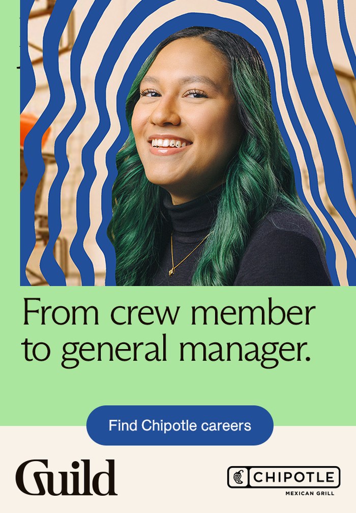 Chipotle display ad reading From crew member to general manager.