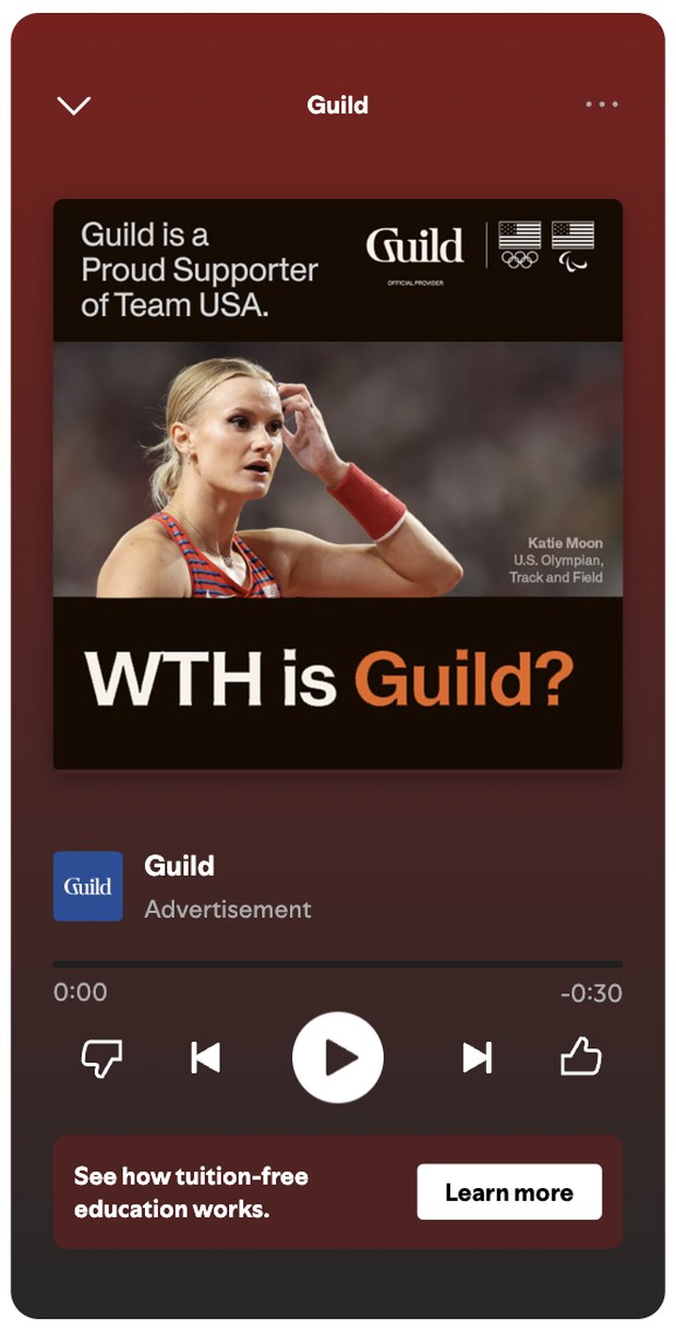 Audio companion ad on Spotify featuring a Team USA athlete.
