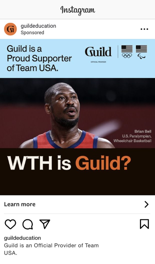 Sponsored Instagram post featuring a Team USA wheelchair basketball athlete.